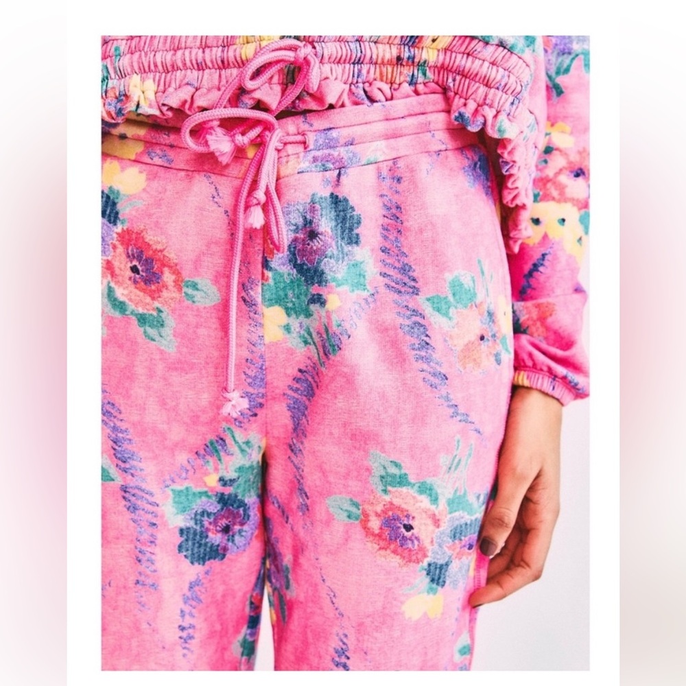 LoveShackFancy x Beach Riot Collab sweat lounge Pants Floral Hibiscus Medium